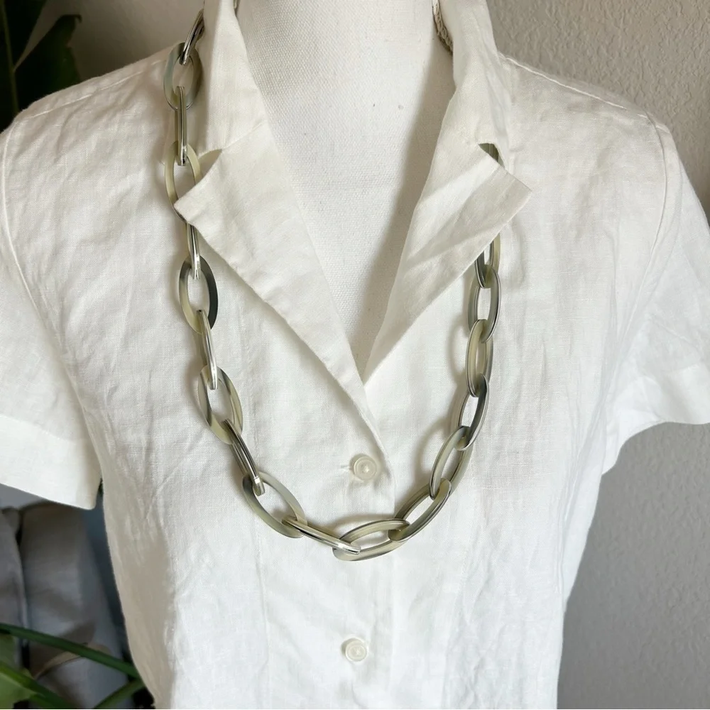 J. Crew Acrylic Chain Necklace Green Ribbon Tie